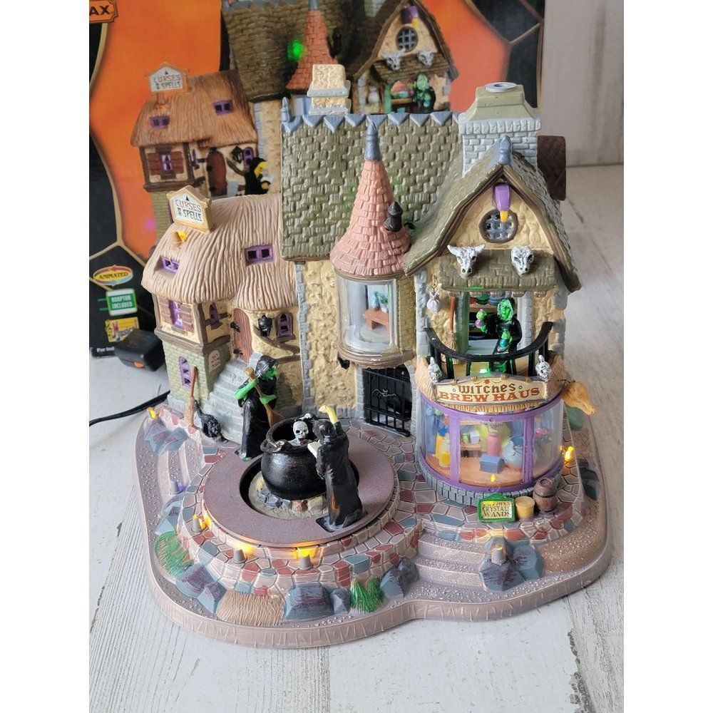 Spooky town Lemax witches brew haus 2009 AS IS animated Halloween prop village a